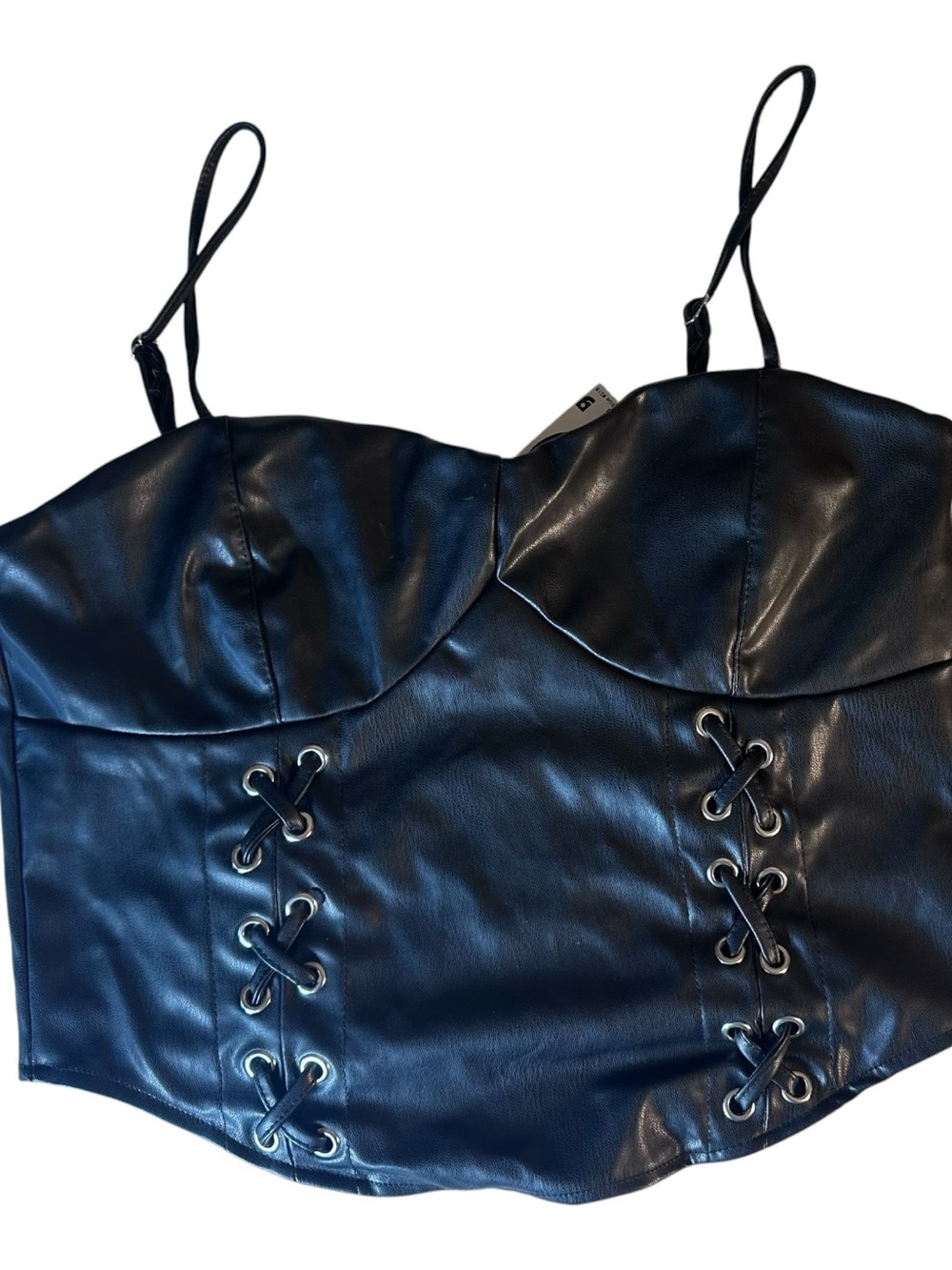 Jolie & Joy Black Faux Leather Corset Bustier Y2K Goth Top M NWT